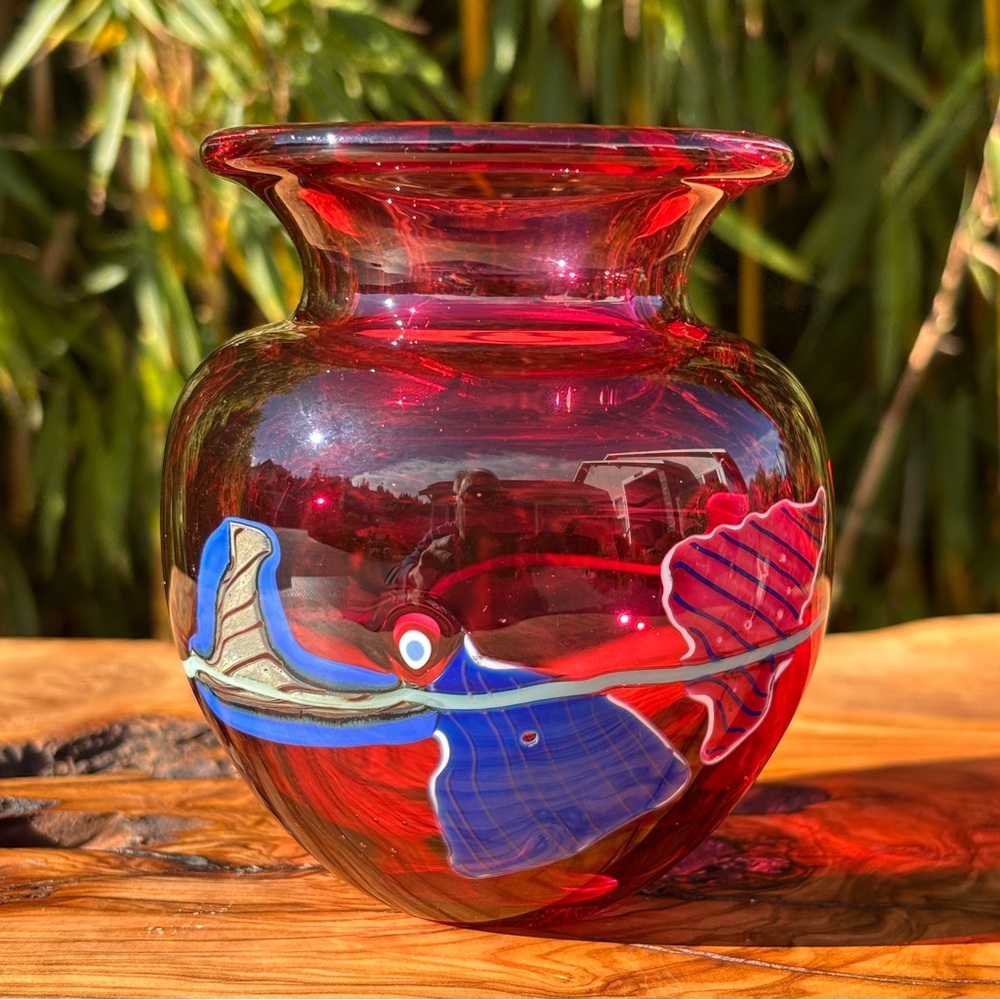 Signed and Dated Blown Glass Vase By Peter Ridabock